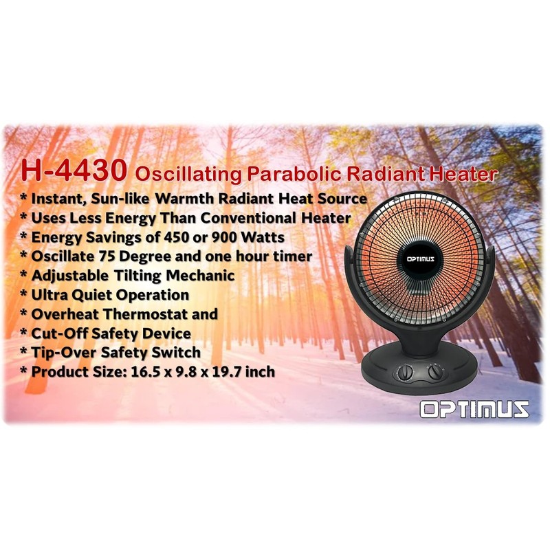 Optimus Oscillation Parabolic Radiant Heater, Black