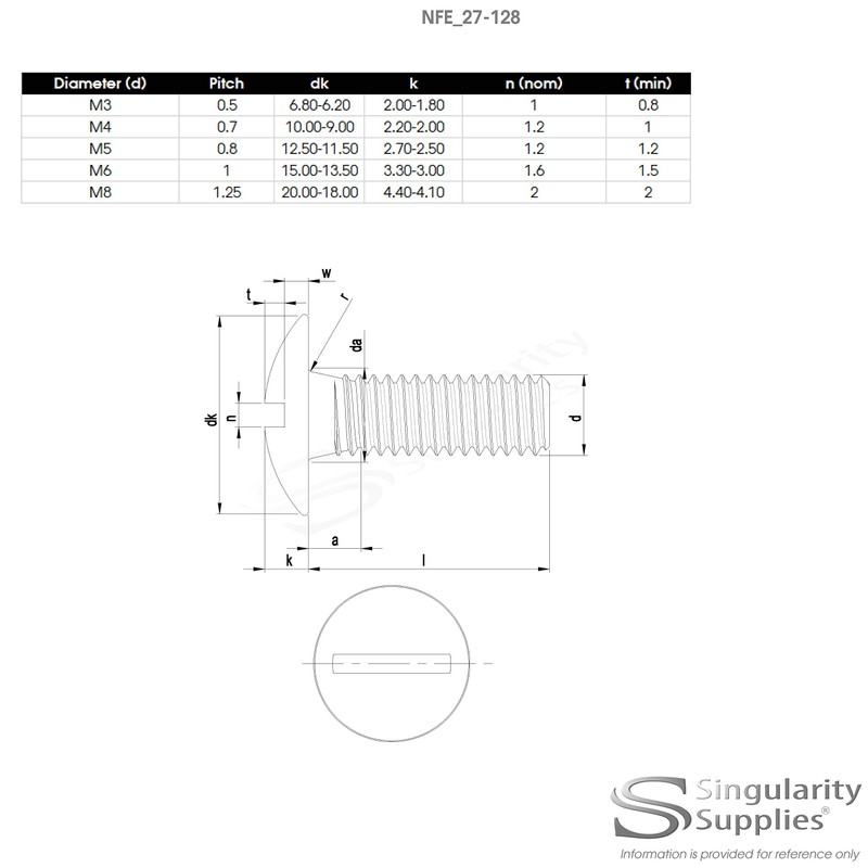 M3 (3mm x 12mm) Slot Mushroom Machine Screw (Bolt) -