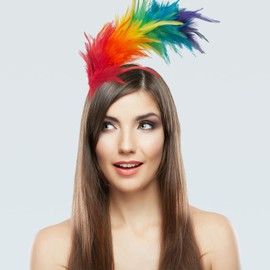 GHGMAO 1920s Feather Fascinator Headband for Women Kentucky Derby Headpiece Gatsby Fascinator Hats Feathers for Cocktail Wedding Tea Party (Rainbow)