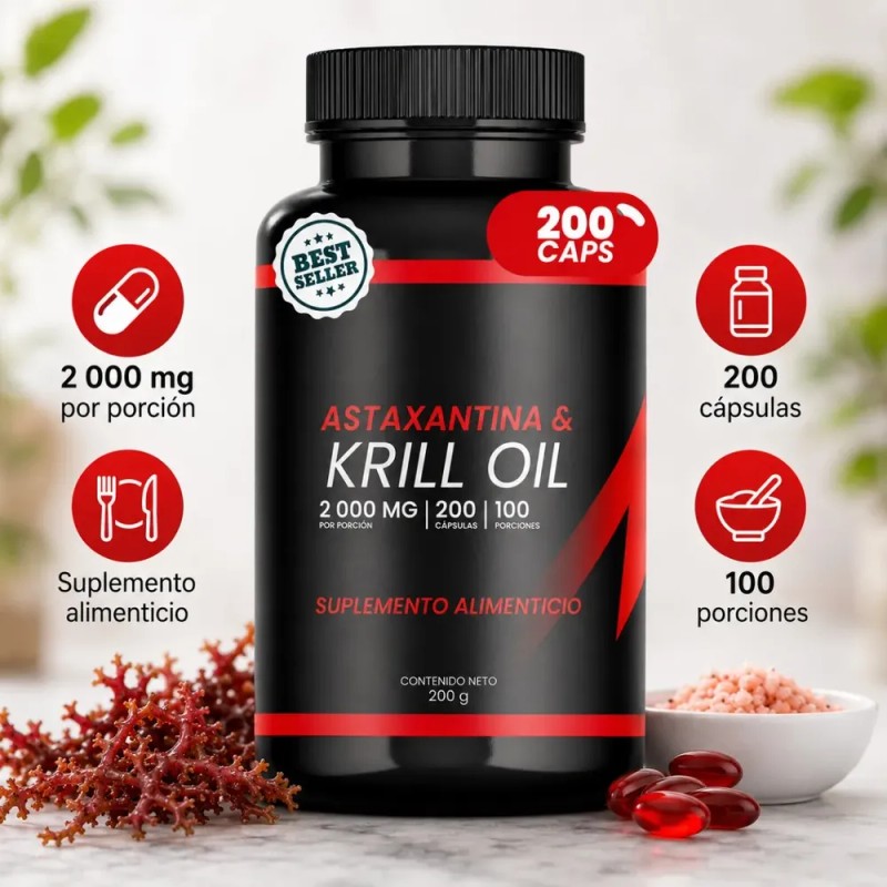 Krill Oil 2000 Mg Con Astaxantina 200 Cápsulas 100 Porciones