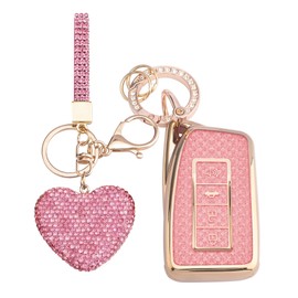 Vicoca for Lexus Key fob Cover with Diamond Heart Keychain, Car Accessories TPU for Lexus RX ES GS LS NX RS GX LX RC LC Smart Key, Gold Pink