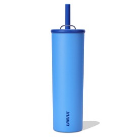 LINVIA Candy Tumbler, 25 oz Insulated Stainless Steel Water Bottle with Spill Resistant Silicone-Metal Straw and 2-in-1 Lid, BPA-Free, Cup Holder Friendly, Dishwasher Safe, Ocean Blue