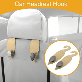 Partuto 2 Pcs Universal Car Seat Headrest Hook for Most Car, SUV, Truck Car Seat Back Organizer Hooks Sturdy Faux Leather Metal Beige 7.87"x2.17"