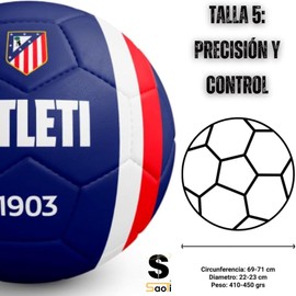 SaoTi Fußball Atlético Madrid, Größe 5, Blau, klassisches Wappen, Fußball mit Wappen 1903