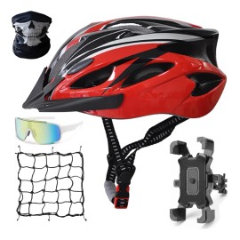 Casco De Bicicleta Unisex+redes Para Moto,casco De Ciclismo Rojo G