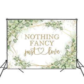 Fitumiw Sage Green Wedding Backdrop 7x5ft Nothing Fancy Just Love Bridal Shower Party Decorations Background Greenery Leaves Wedding Shower Banner Photo Booth Props