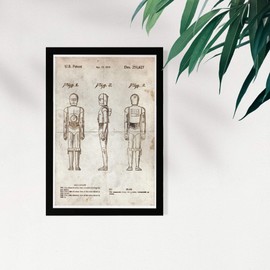 Wynwood Studio Fantasy and Sci-Fi Framed Wall Art Prints 'Robot 1979 Parchment' Science Fiction Home Décor, 13" x 19", Brown, White