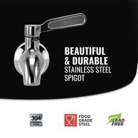 Geo Sports Porcelain Ceramic Crock Water Dispenser, Stainless Steel Faucet, Valve and Lid Included. Fits 3 to 5 Gallon Jugs. (Solid Black)