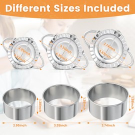 11 PCS Dumpling Maker Set,3 Sizes Dumpling Press & Dough Cutters,1 ravioli rolling pin,1 Dough-kneading tools,3 stuffing spoons,Professional Stainless Steel Dumpling Making Kit