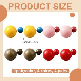 GOMAKERER 4 Pairs 4 Colors Double-Sided ABS Pearls Earrings, 1.6cm Round Plastic Pearl Front Back Earrings Imitation Pearl Button Earring Double Ball Earring for Women
