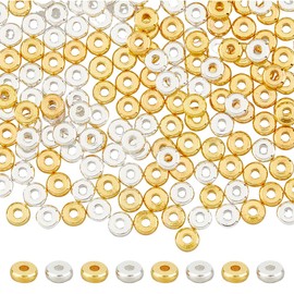 DICOSMETIC 200 Pieces 2 Colours Flat Round Beads Flat Round Spacer Beads 4 mm Rondelle Beads Flat Disc Brass Spacer Beads for DIY Jewellery Making, Bore: 1.5 mm