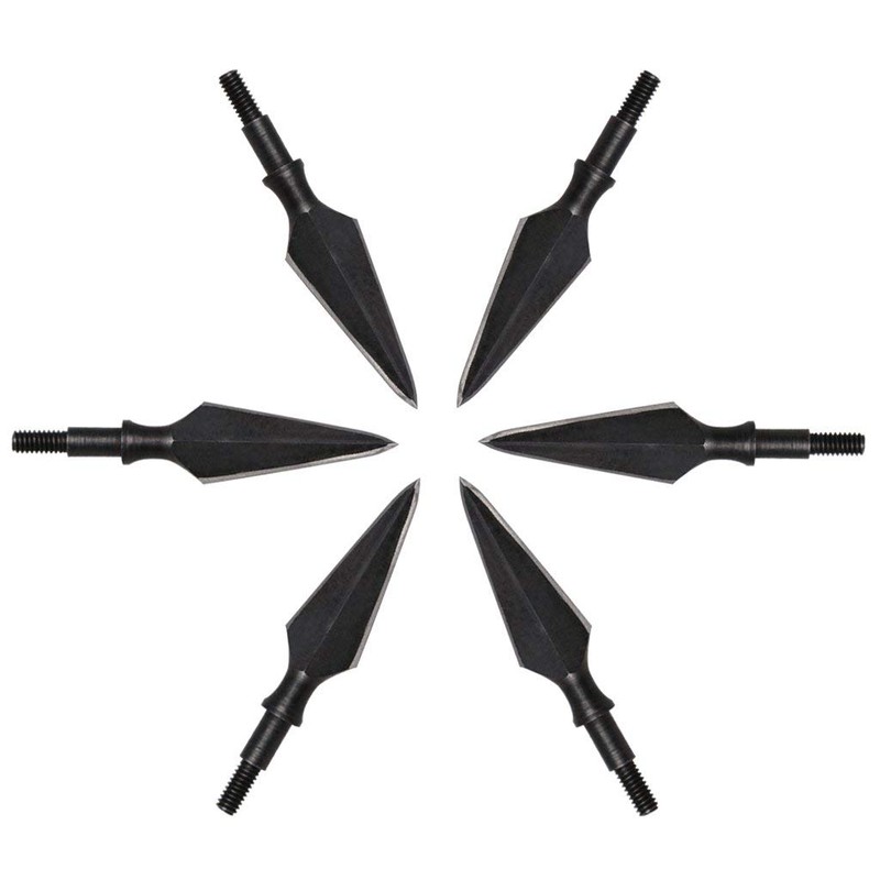 toparchery 6pcs Arrow Heads Black Steel Broadheads Screw-in Field Point