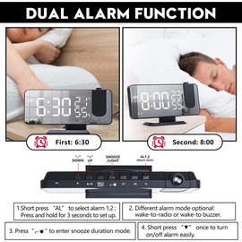 Ceiling digital radio with USB charger ports, 7.3 "large LED screen, 4 dimmer, dual alarm clock with 2 sounds, snooze, Black - Colour: White-rgb