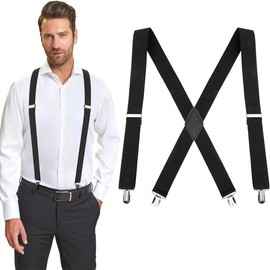 Suspenders for Men Women with Clips Adjustable X-Back for Work, Men Women Suspenders for Jeans - Color: black