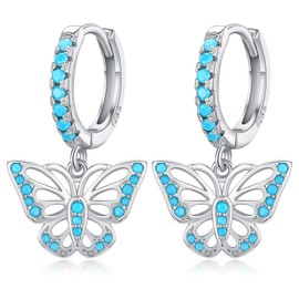 Butterfly Earrings for Women 925 Sterling Silver Dangle Drop Earrings Turquoise Earrings Butterfly Jewelry Gifts for Women Girls-Oval Stone