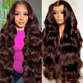 Azkiu 28Inch Brown Body Wave Lace Front Wigs Human Hair Wigs HD Lace Front Wig Human Hair Pre Plucked with Baby Hair 180 Density HD Lace Front Wigs Colored