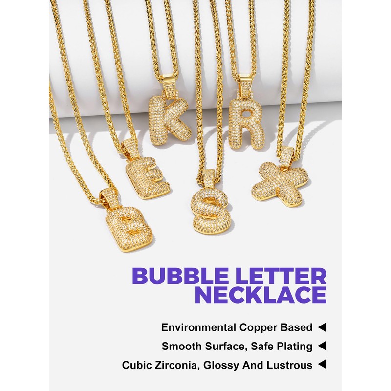 Richsteel Diamond Bubble Letter Necklace E Initial Chain for Men