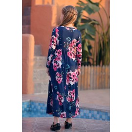 GORLYA Girl's Long Sleeve Floral Print Loose Casual Holiday Long Maxi Dress with Pockets 4-12 Years (12-13Years/Height:160cm, Red Flower)