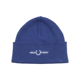 Fred Perry Mens Womens Unisex Classic Cotton Blend Graphic Beanie Hat Featuring The Logo in French Navy Blue - One Size
