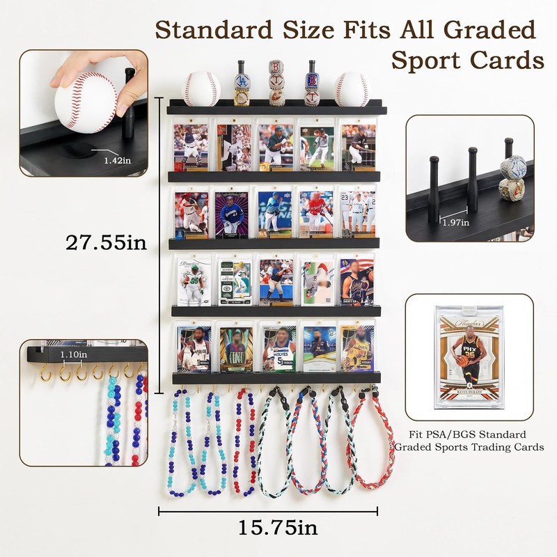 Pinzoveco Baseball Card Display Shelf Wall Mount 5 Tier