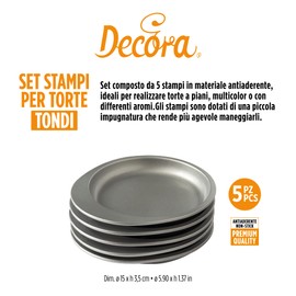 Decora 0070033 Set 5 Stampi Antiaderenti Tondi per Torte a Strati Multicolor, Ø 15 X 2 h Cm. Confezione da 5 pezzi.