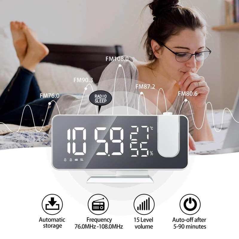 DollaTek Radio projection alarm clock LED large screen display temperature