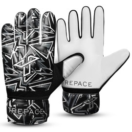 Trepace SPORTS Football Goalkeeper Gloves For Boys Kids Youth Children Soccer Goalie Goalkeeping Glove with Grip Palms (White, 4)