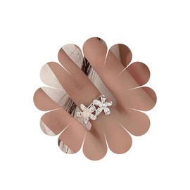 Inilbran Boho Pearl Flower Finger Ring Vintage Double Flower Wrap Open Ring Silver Flower Open Knuckle Ring Braid Flower Adjustable Stacking Ring Jewelry for Women