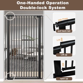 Cat Gate Extra Tall 51.18" - Adjustable Pet Gate for Doorways & Stairs 29.5" to 32.6" Wide, Pressure Mounted Cat Proof Dog Gate with Auto Close, Child Proof Safety Gate Metal, Black