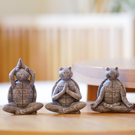 Yeomoo Meditation Yoga Turtle Firguren Zen Garden Decoration Living Room - Resin Turtle Garden Figures Miniature Decorative Desk Accessories Gifts for Women Children Girlfriend Birthday Pack of 3