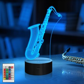 CoolGift Mart Saxophone Night Light, 3D LED Optical Illusion Lamp with 16 Colors and Remote Controller, Gifts for Saxophone Enthusiasts Music Lovers