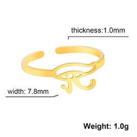 LIKGREAT Eye of Horus Ring, Egyptian Adjustable Ring, Ancient Egypt, Horus Eyes of Ra, Open Ring, Lucky Amulet, Protection, Stainless Steel Jewellery for Men and Women, Stainless Steel, No Gemstone