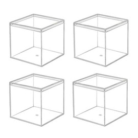 dedoot Clear Acrylic Plastic Square Cube, 4 Pack Small Plastic Storage Box with Lid, 2.5x2.5x2.5 Inch Square Clear Containers Box for Candy Pill and Tiny Jewelry