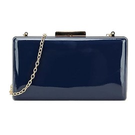 Girly Handbags Womens Patent Hard Case Clutch Bag Small Navy
