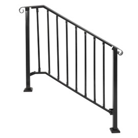 HECASA Step Hand Rail Adjustable for 4-5 Steps Outdoor Stair Railing Handrail for Concrete, Porch, Deck, Wooden Stairs, Exterior Steps Steel Black Powder Coated