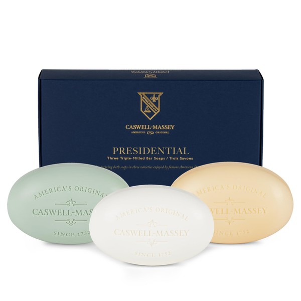 CCaswell-Massey Triple Milled Heritage Presidential Three-Soap Set, Natural Bar Soap for Men, Moisturizing Men’s Luxury Body & Face Soap, 164g Soap Bars (3 Soap Set)