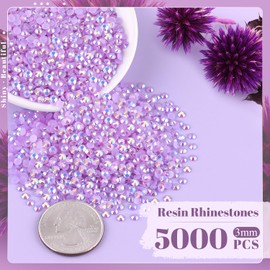 5000PCS 3mm Resin Jelly Rhinestones in Bulk (Lavender Purple AB), Bedazzling Flatback Crystals Rhinestones for Crafting DIY Nail Decoration, Gems Diomand Charms for Tumbler Shoes Clothing Fabric