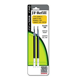 Zebra 87012 JF Refill for Jimnie Gel RT/Sarasa/Z-Grip Gel Roller Ball, Med, BLK, 2/Pack
