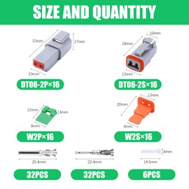134 PCS Deutsch DT Grey 2 Pin Connectors 16 Set, Waterproof Electrical Wire Connector with Stamped Contacts and Seal Plug for Truck, Off-Road Vehicles, Construction, Agriculture, Motorcycle Wiring