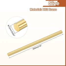 sourcing map 1 Pcs 33/64"(13mm) Dia Brass Solid Round Rod, 10"(254mm) Length H62 Brass Lathe Bar Stock Round Brass Rod for DIY Crafts Industry Construction