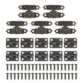 PATIKIL Small Hinges for Wooden Box, 5 Pcs Vintage Engraved Latch Hook Hasp with Screws for Jewelry Box Suitcase Toolbox Decoration (27x17mm), Bronze