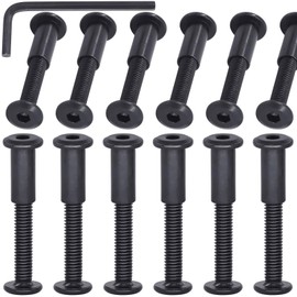 Mardatt 12Sets M6x40mm Black Hex Socket Cap Bolts and Barrel Nuts, Crib Bolts Flat Head Binding Bolt Screw Post for Belt Buckle Leather Furniture