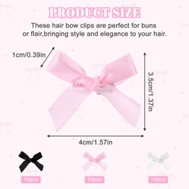 30 PCS Mini Bowknot Hair Clips for Women, Small Hair Bows Clips, Hair Accessories, Satin Bows for Hair Small, Bow Hairpins, Mini Ribbon Bows, Ribbon Small Claw Clips for Teens Women(Pink Black White)