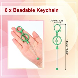 PATIKIL 6 Pcs Beadable Keychains Bars, Metal Beaded Keychain Blanks Bulk Making Supplies Kit with Lobster Hook for Pendant DIY Art Crafts, Dark Green