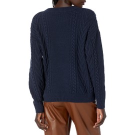 Cable Stitch Women's Cable Crewneck Sweater (X-Small, Navy)