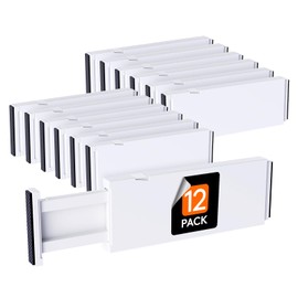 Lifewit 12 Pack Drawer Dividers Plastic 4" High, 11-17" Adjustable Drawer Organizers for Clothes, Expandable Dresser Separators in Bedroom/Bathroom/Kitchen/Office Organization and Storage