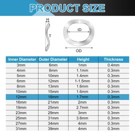 sourcing map Wave Spring Washer, 20Pcs 12mm x 18mm x 0.3mm (ODxIDxT) - 304 Stainless Steel Curved Washer for Screw Bolt, Wave Washers Gaskets for Machinery (Silver)