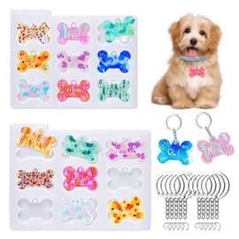 LET'S RESIN Pet Tag Resin Molds Silicone For Cat Dog | Epoxy Resin & UV Resin Bone Shape Keychain Molds with 10Pcs Key Ring & 10pcs Jump Ring, DIY Keychain Pendant Charm Crafts