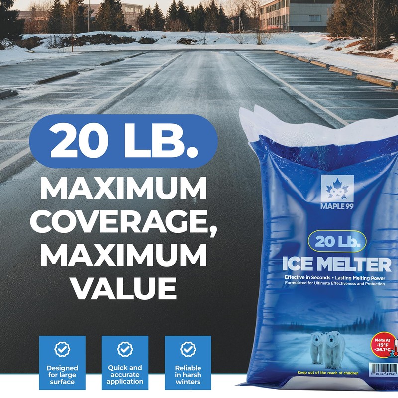 Maple99 Ice Melt Safer for Concrete -20 lb Bag, Snow