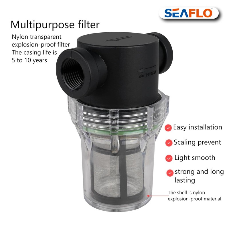 SEAFLO 1/2" Female NPT in-Line Strainer with 100 Mesh Stainless